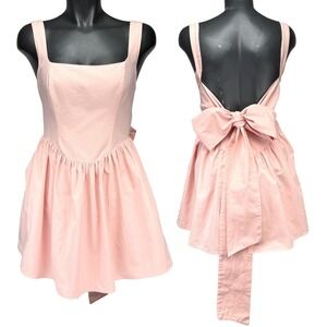 BILLY J Sadzi Pink Square Neck Open Back Bow Tie Mini Dress Size 10